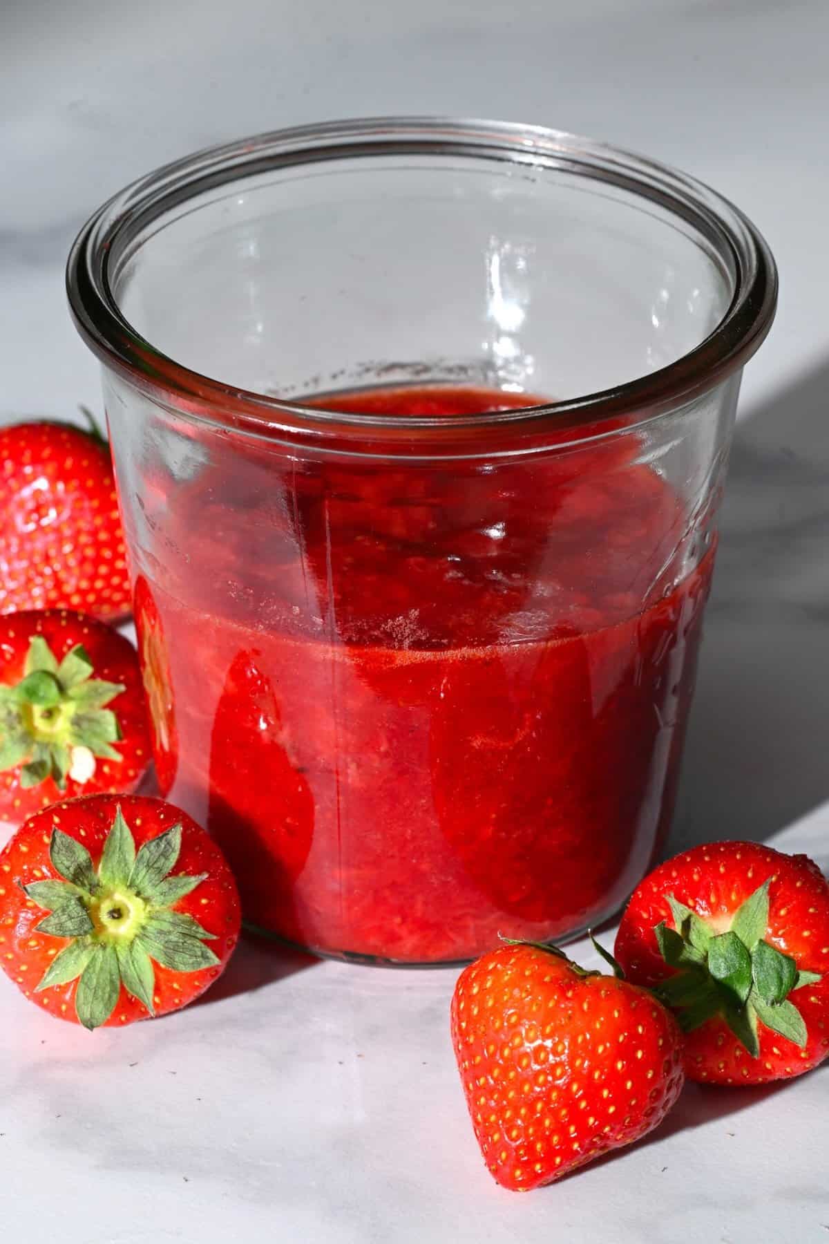 Homemade strawberry compote in a jar