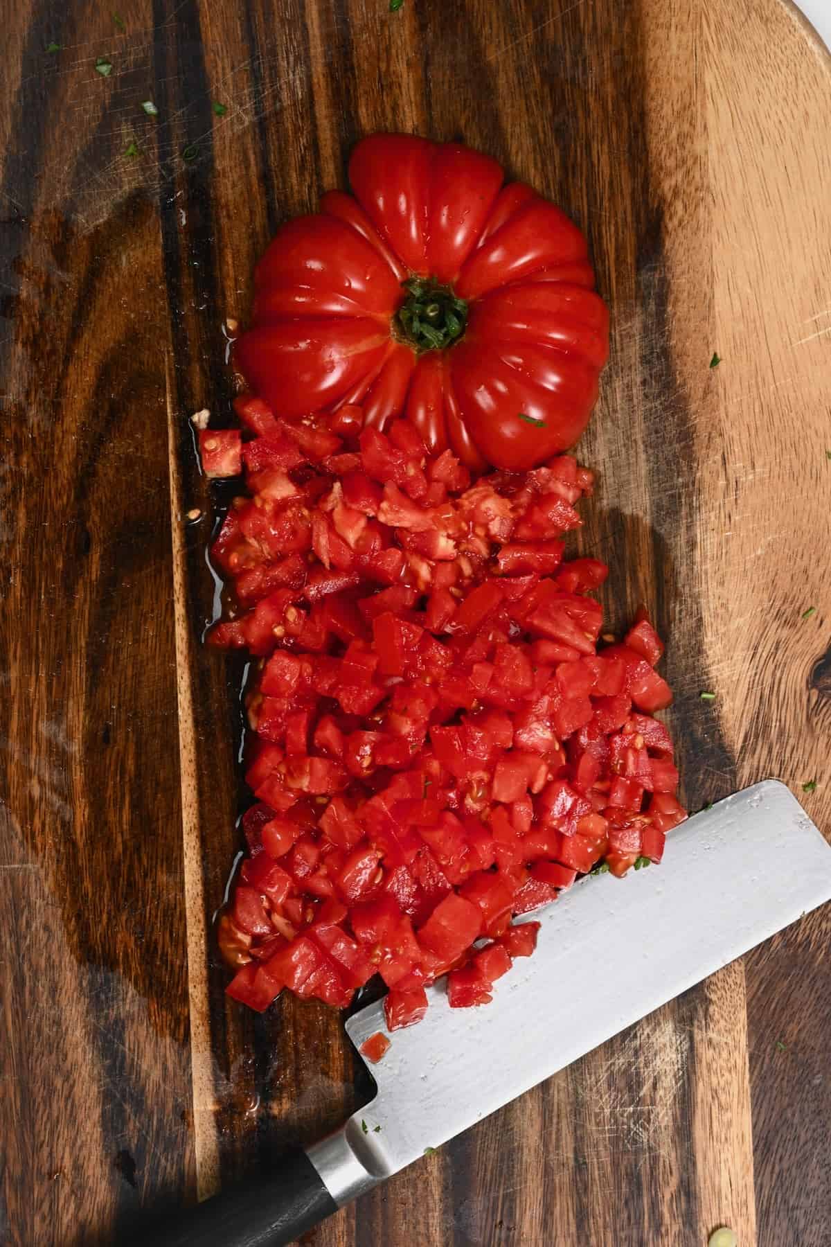 Chopped tomato on a cutting board