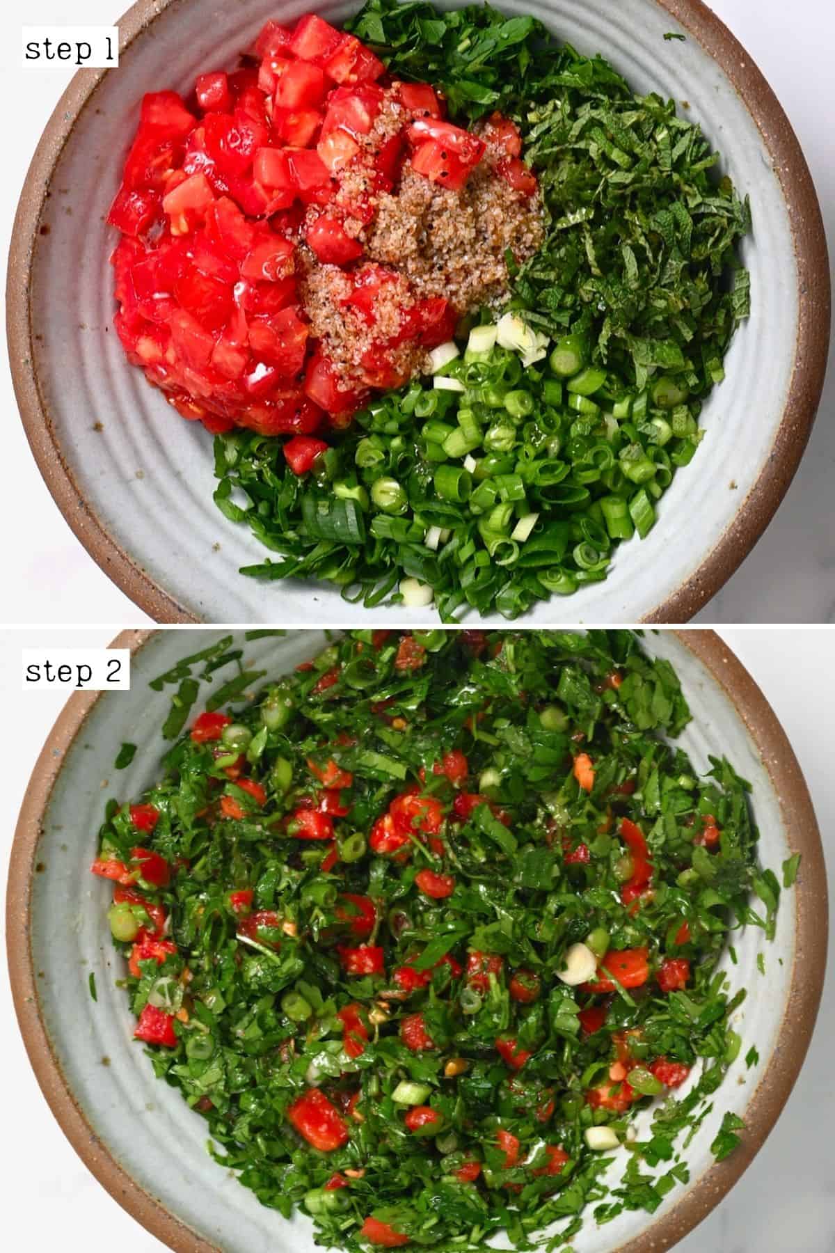 Steps for mixing Tabbouleh salad