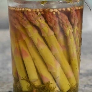 Homemade aspragus pickles in a jar