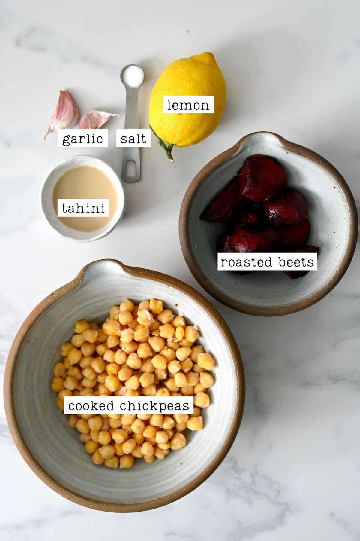 Ingredients for roasted beet hummus