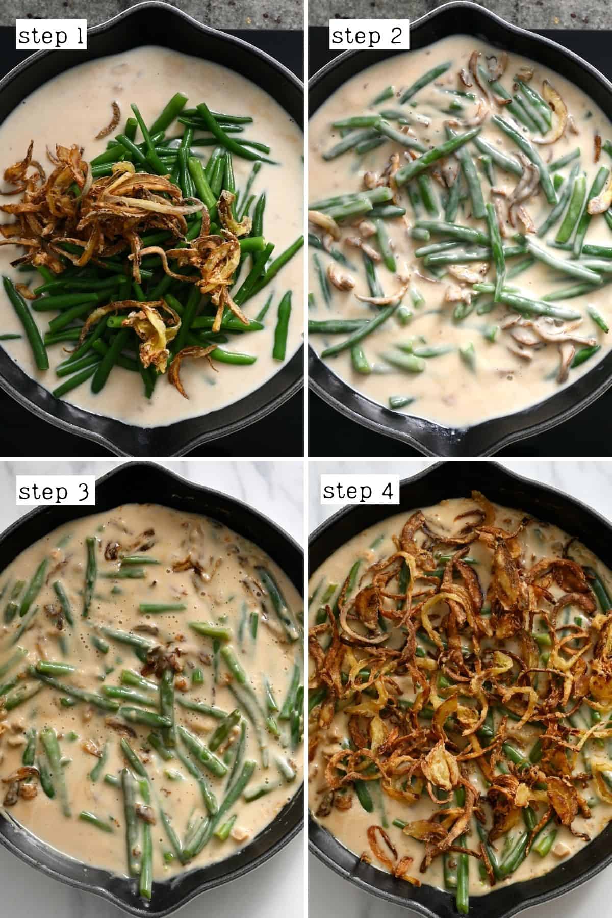 Steps for making green bean casserole