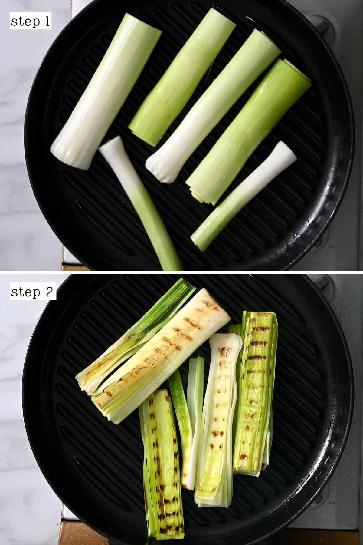 Steps for cooking leeks on a grill