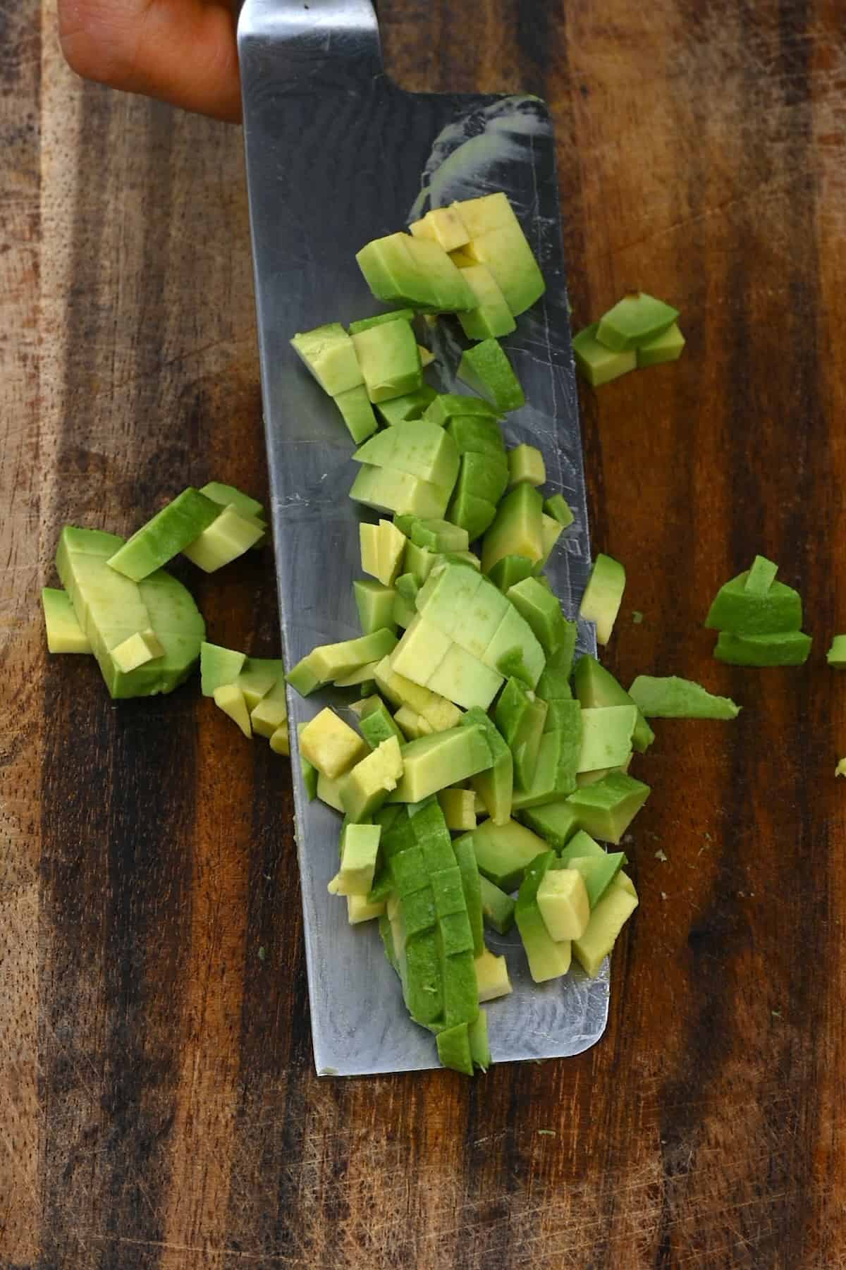 Chopped avocado on a cutting board