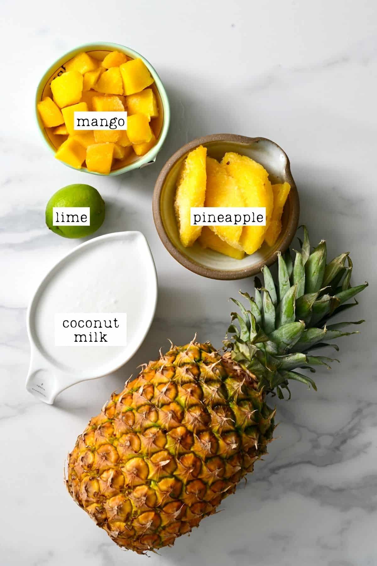 Ingredients for mango pineapple smoothie
