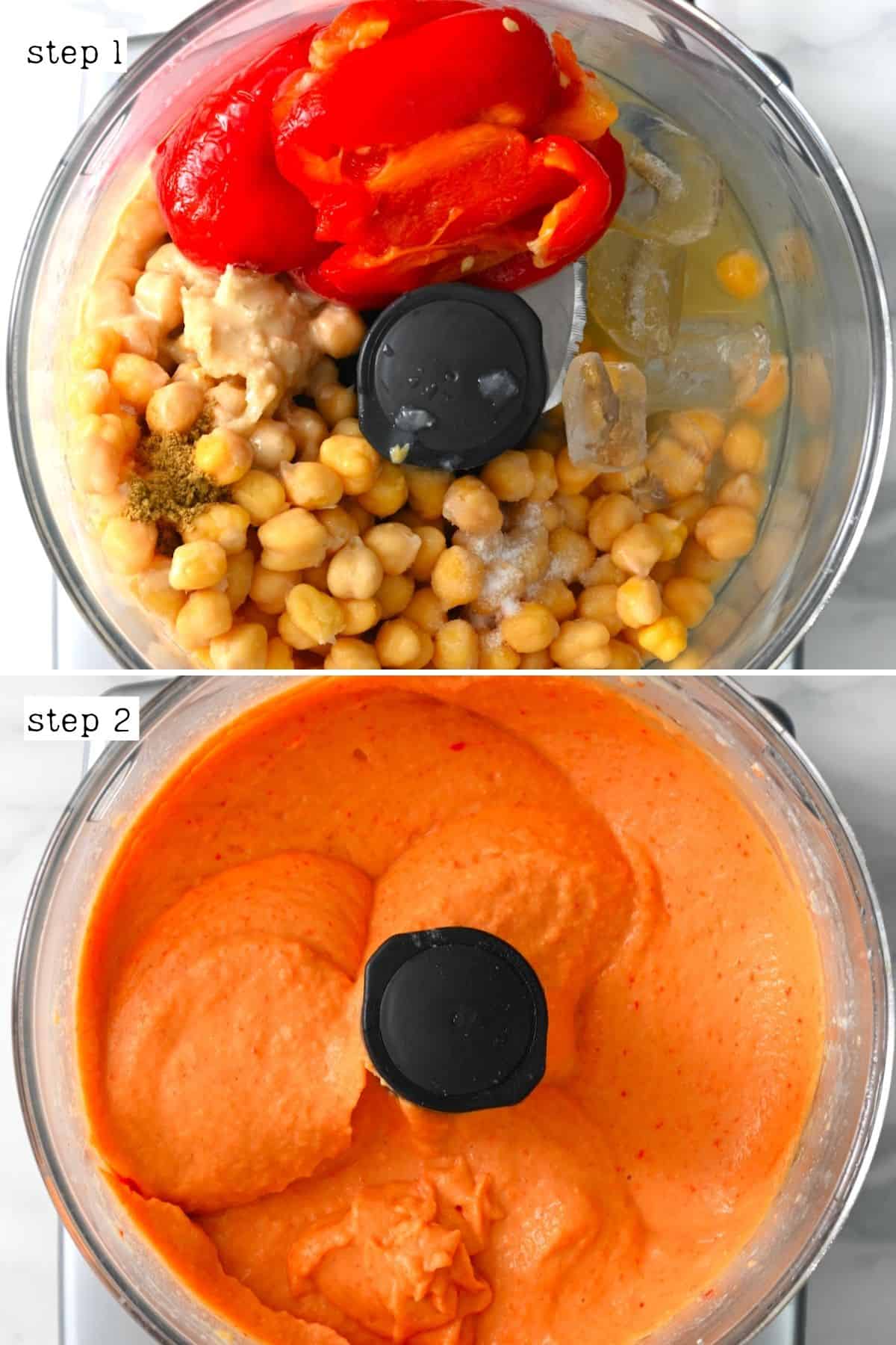 Steps for making roasted red pepper hummus