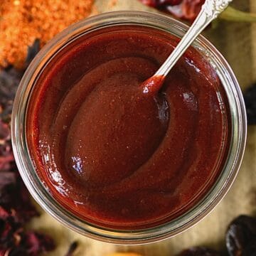 A jar with homemade chamoy sauce