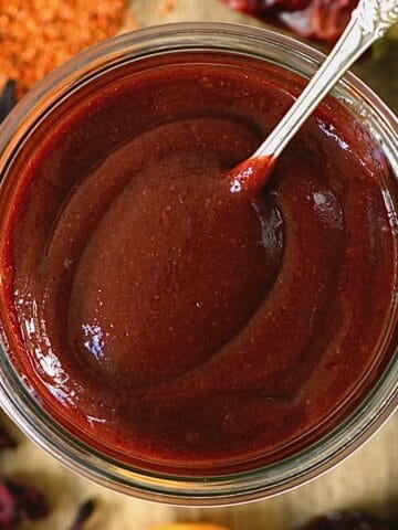 A jar with homemade chamoy sauce