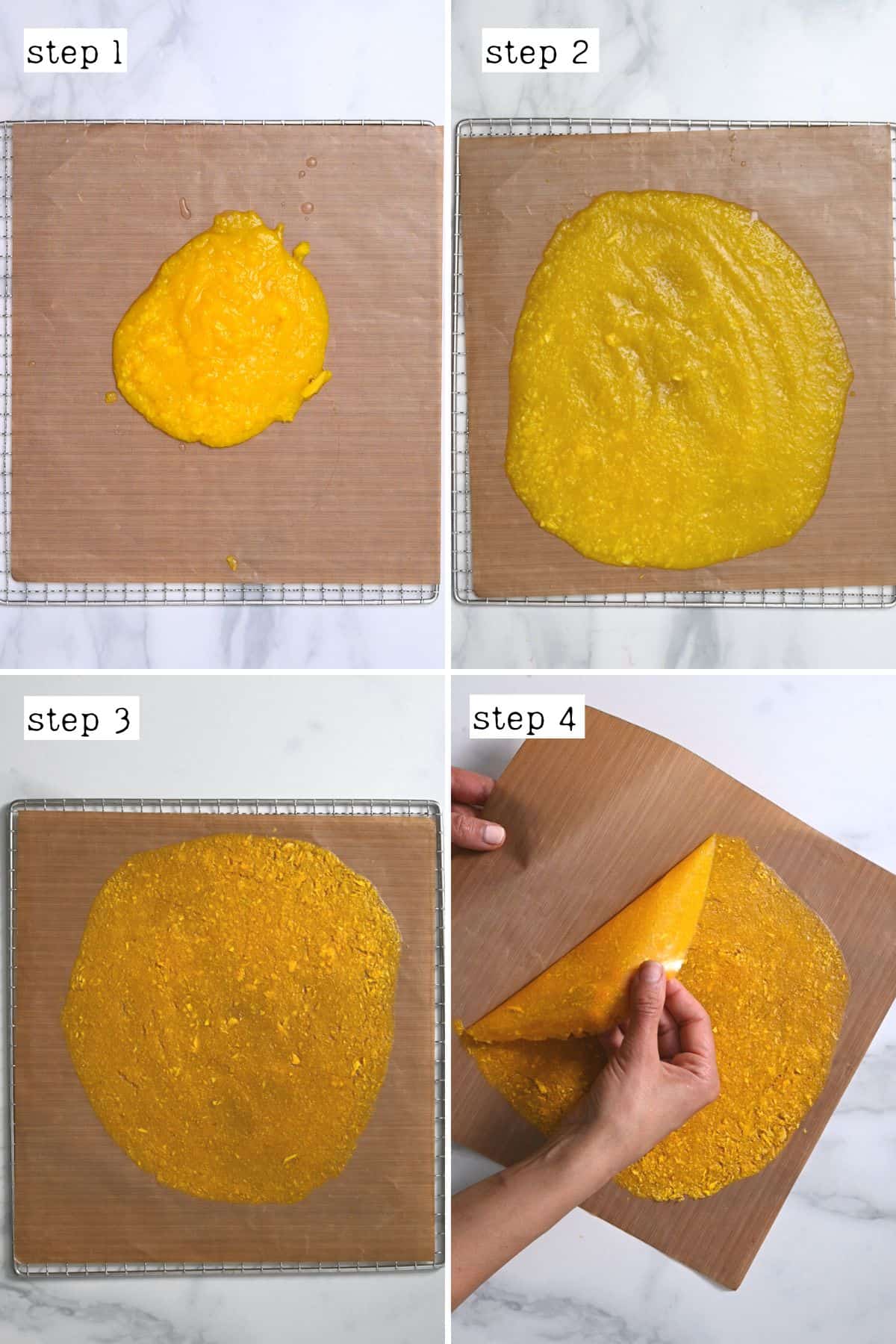 Steps for making mango fruit roll ups