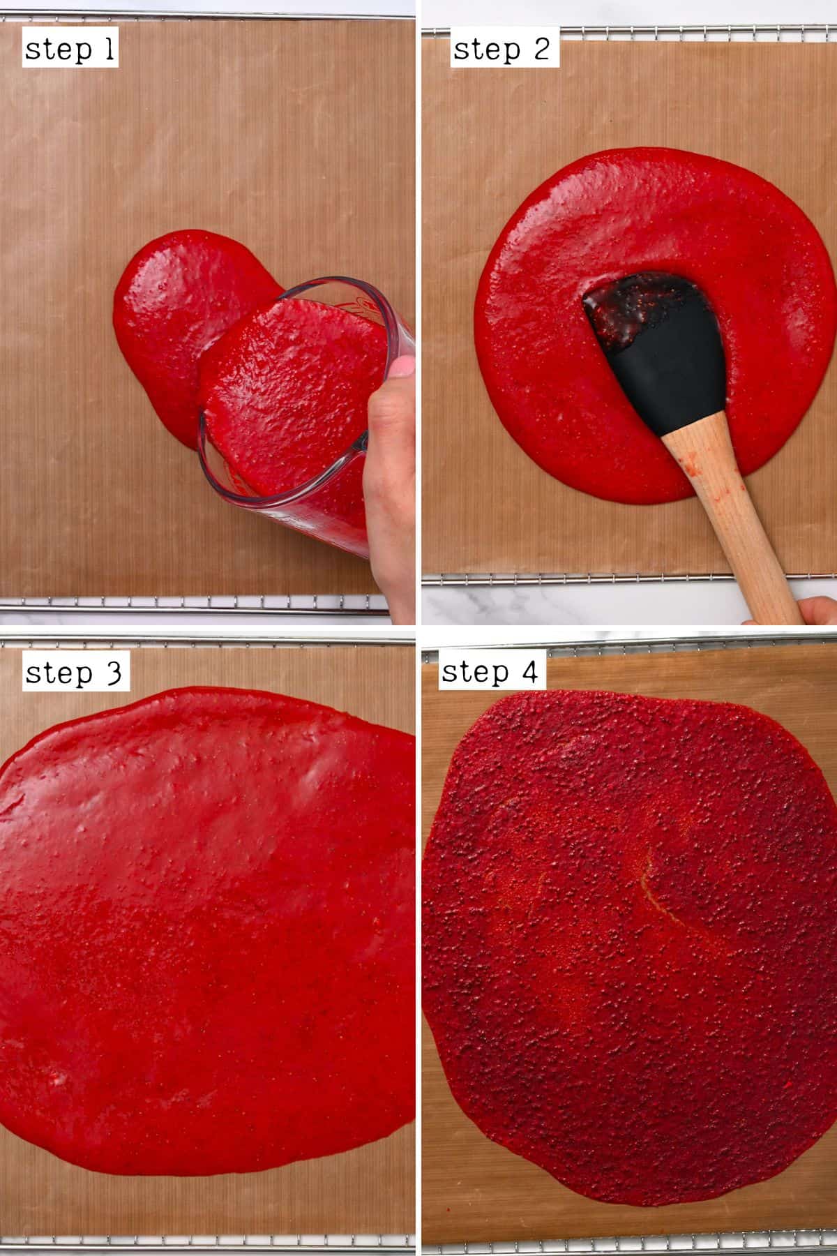 Steps for making strawberry fruit roll ups