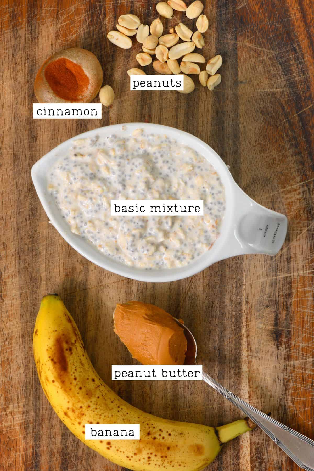 Ingredients for peanut butter banana overnight oats