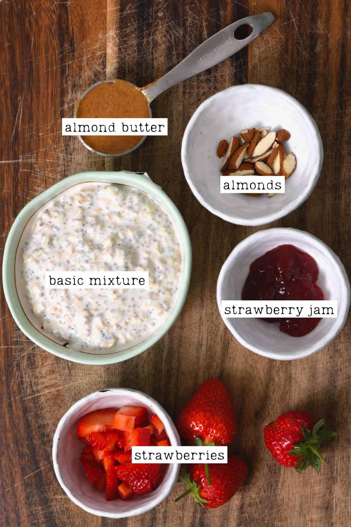 Ingredients for strawberry shortcake overnight oats