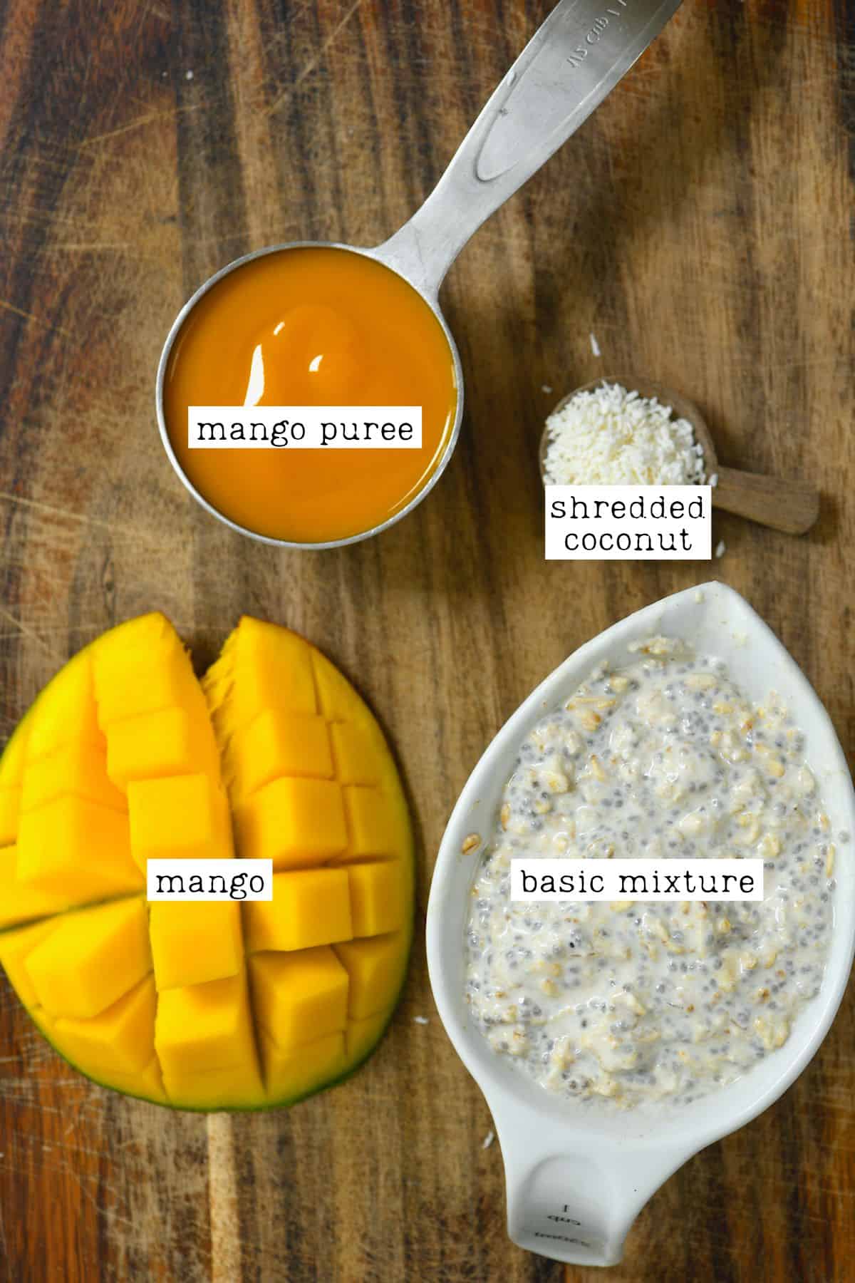 Ingredients for tropical mango overnight oats