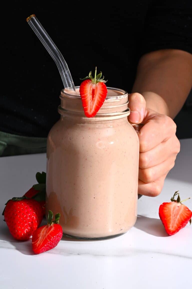 Hearty Protein Breakfast Smoothie with Strawberries Alphafoodie