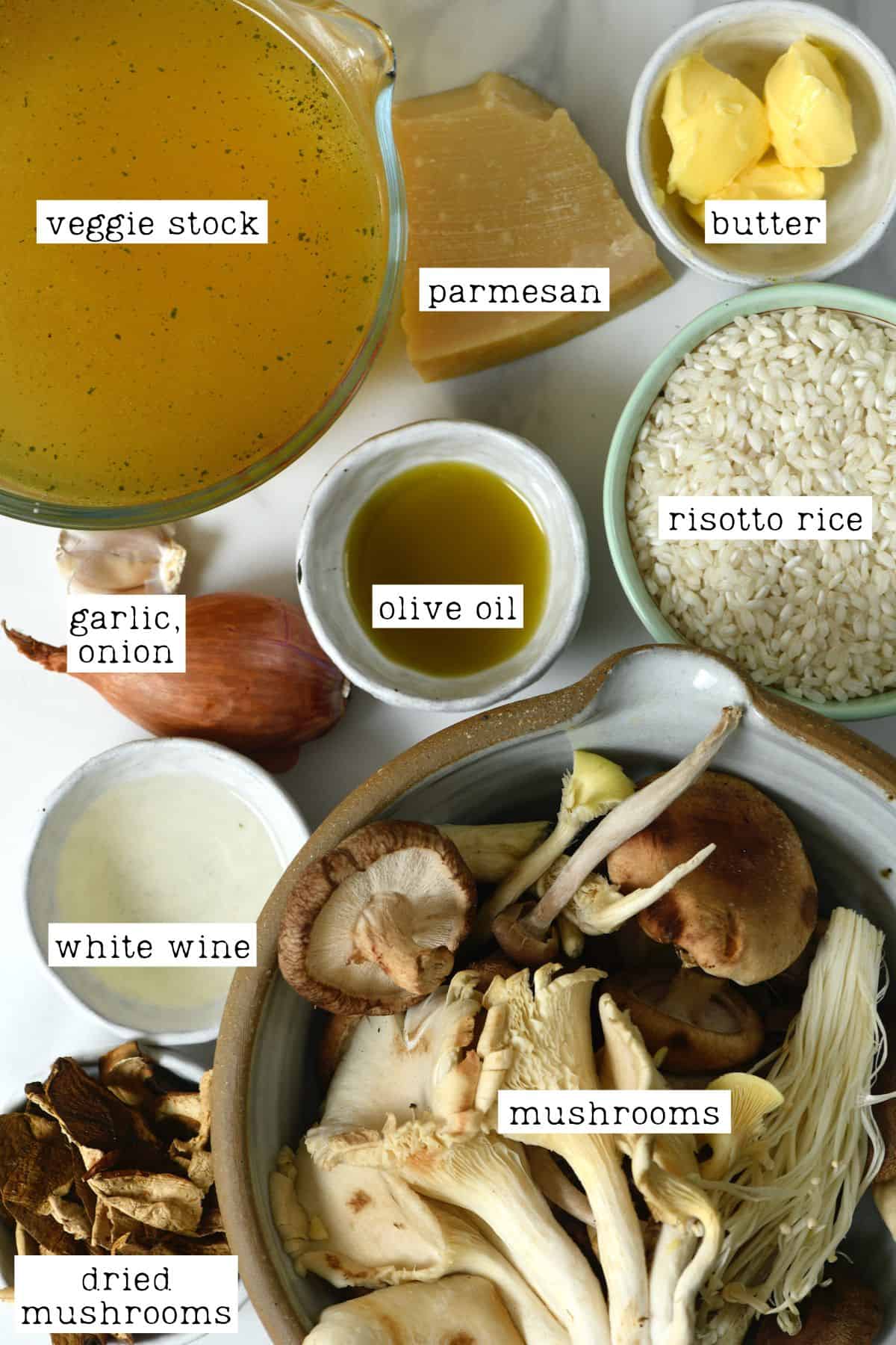 Ingredients for mushroom risotto