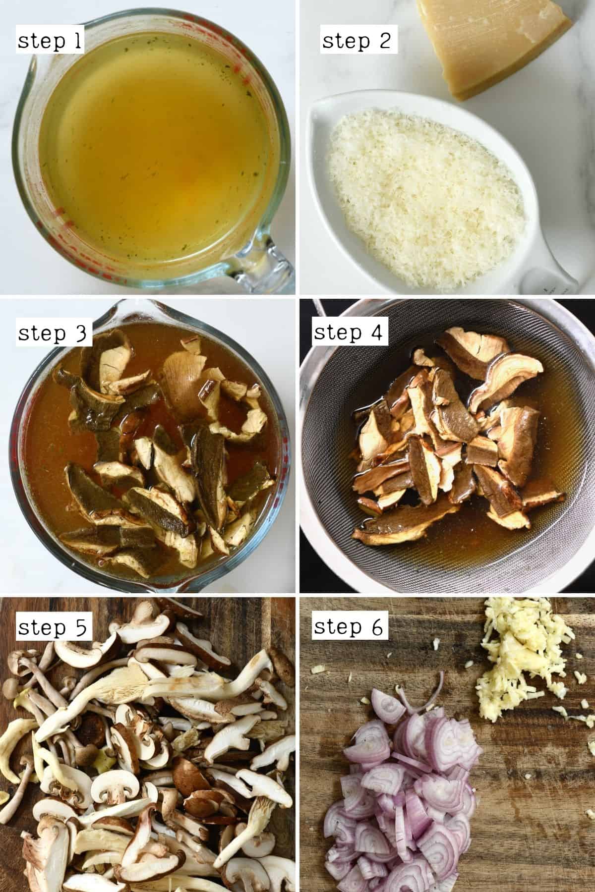 Steps for preparing ingredients for mushroom risotto