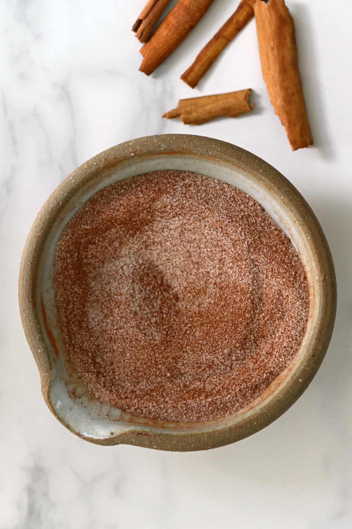 A bowl with homemade cinnamon sugar