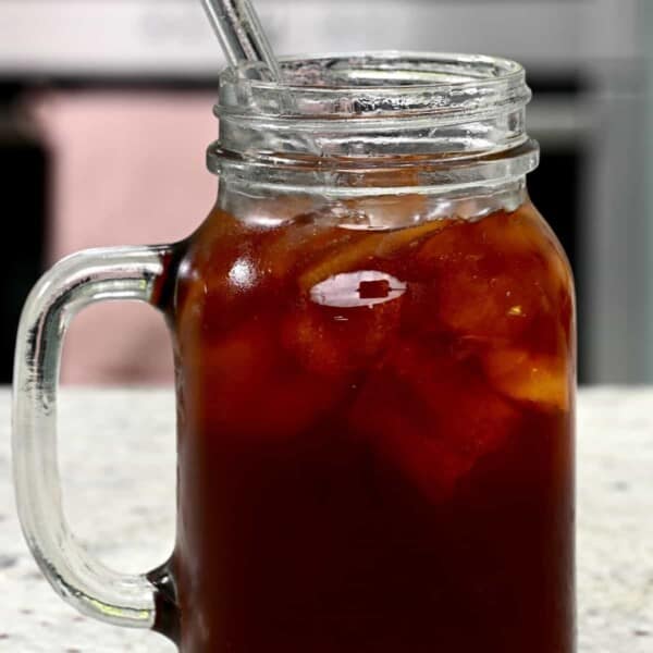 A glass with cold brew coffee and ice