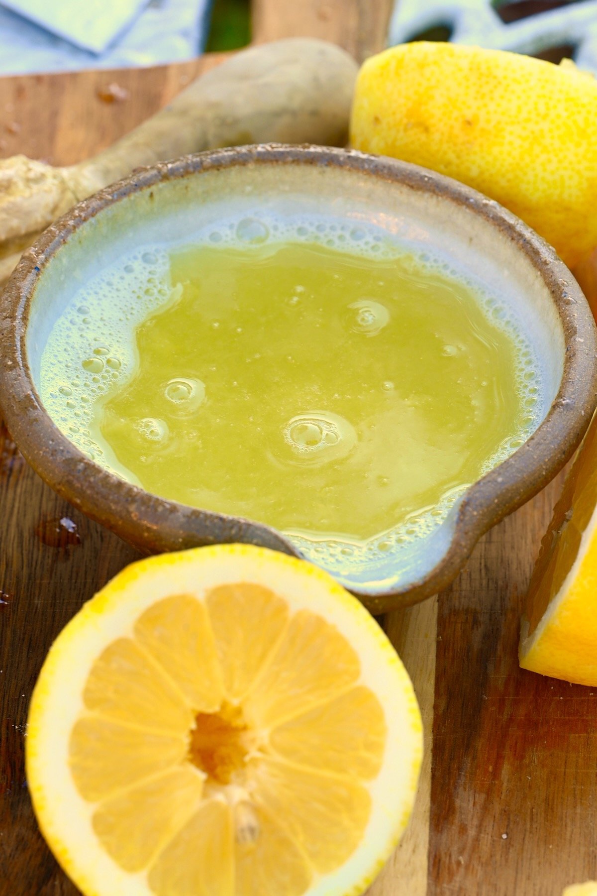 A bowl with freshly squeezed lemon juice