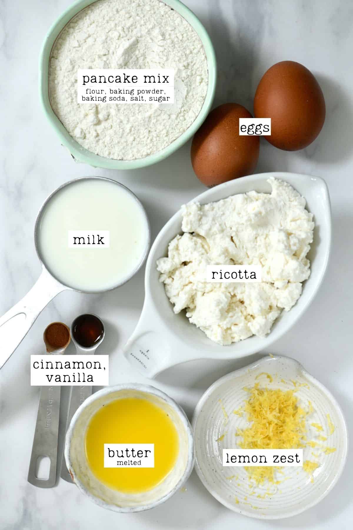 Ingredients for ricotta pancakes