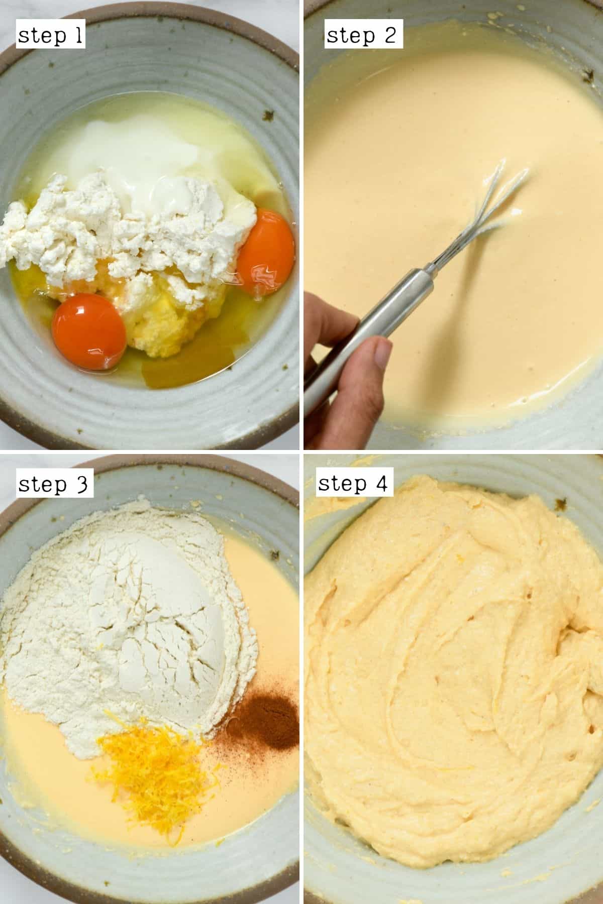 Steps for preparing ricotta pancakes batter