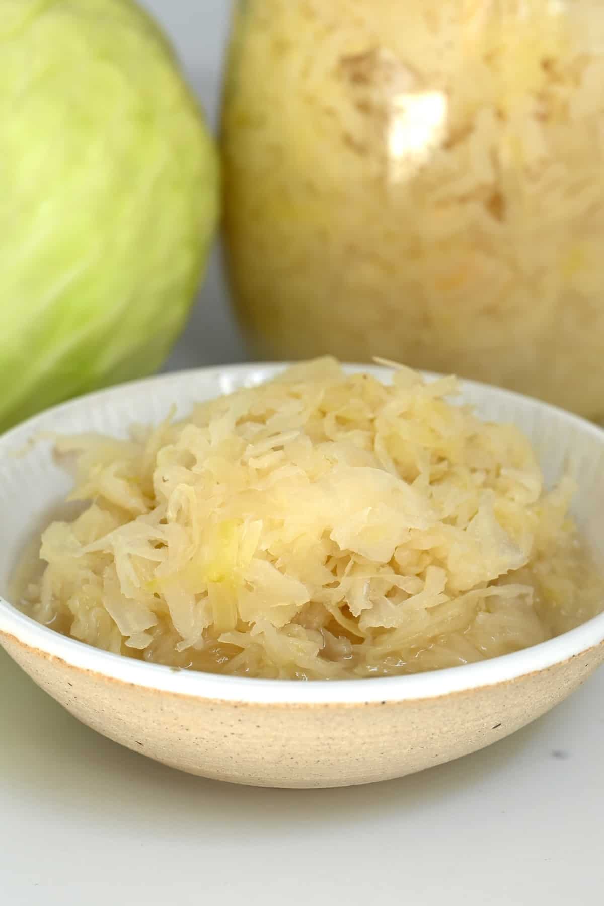 A bowl with homemade sauerkraut