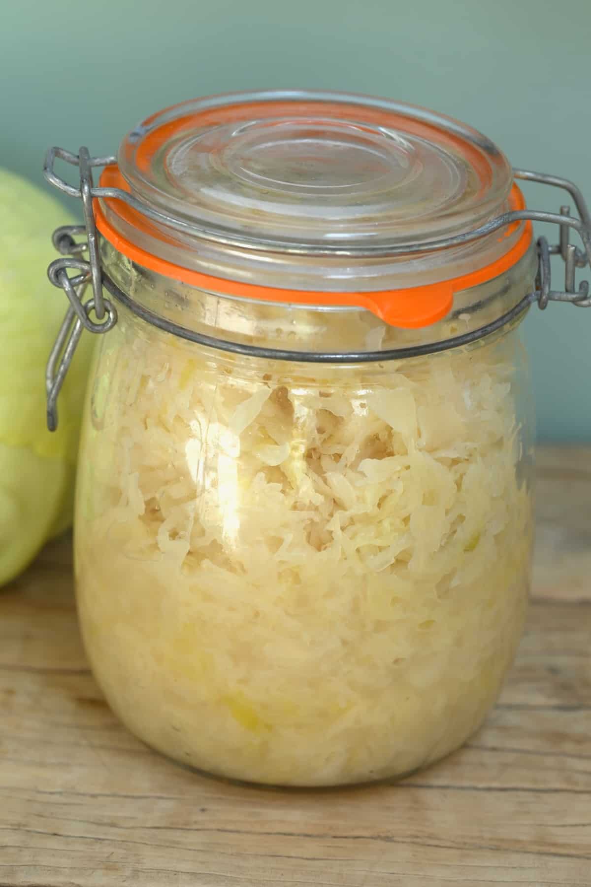 A jar with sauerkraut made at home