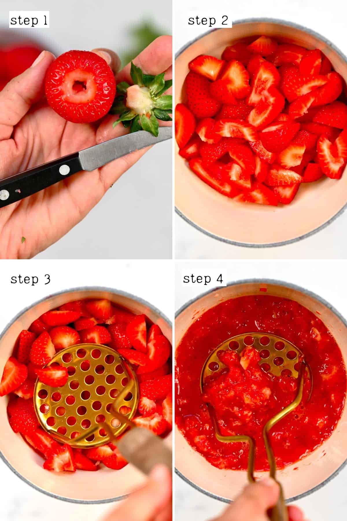Steps for mashing strawberries