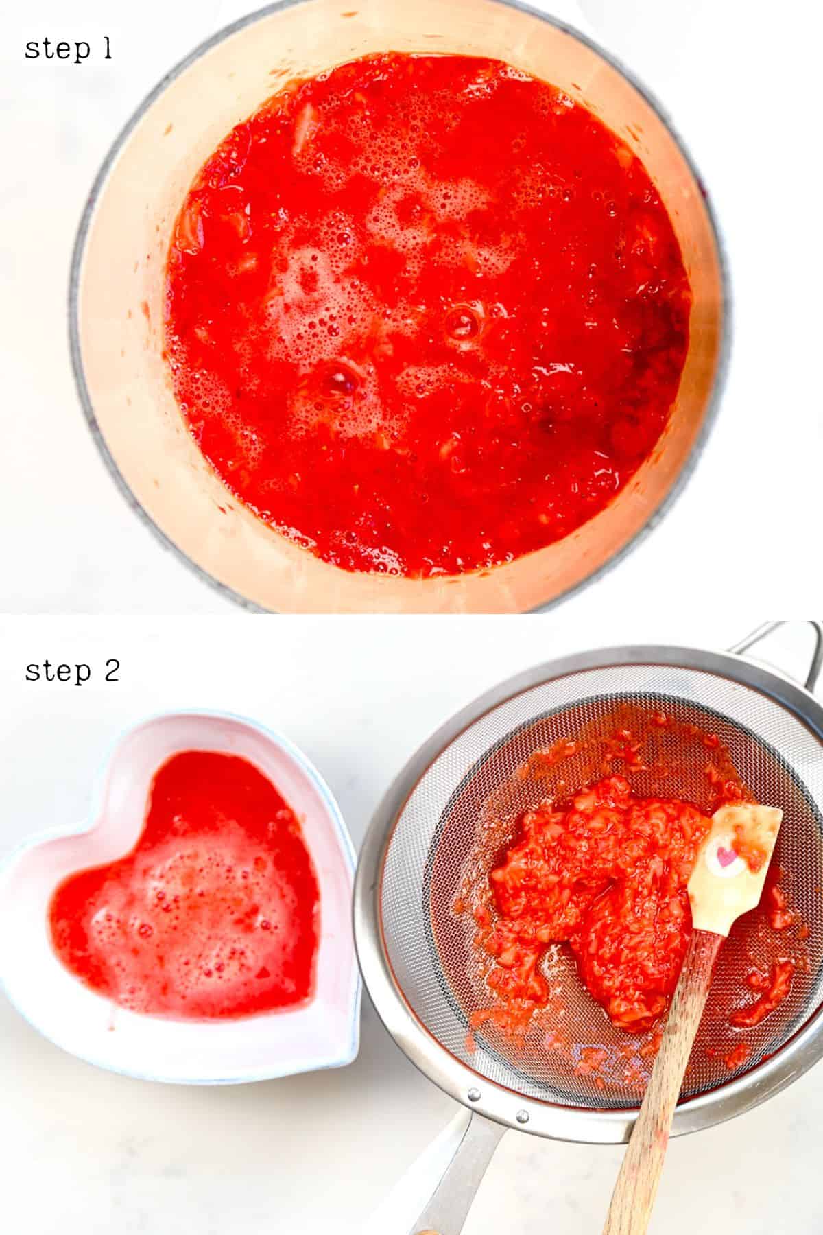 Steps for sieving mashed strawberries
