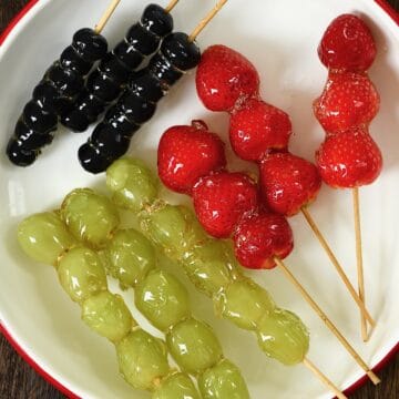 Grape, blueberry and strawberry tanghulu