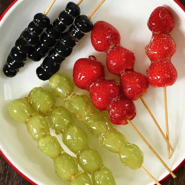 Grape, blueberry and strawberry tanghulu