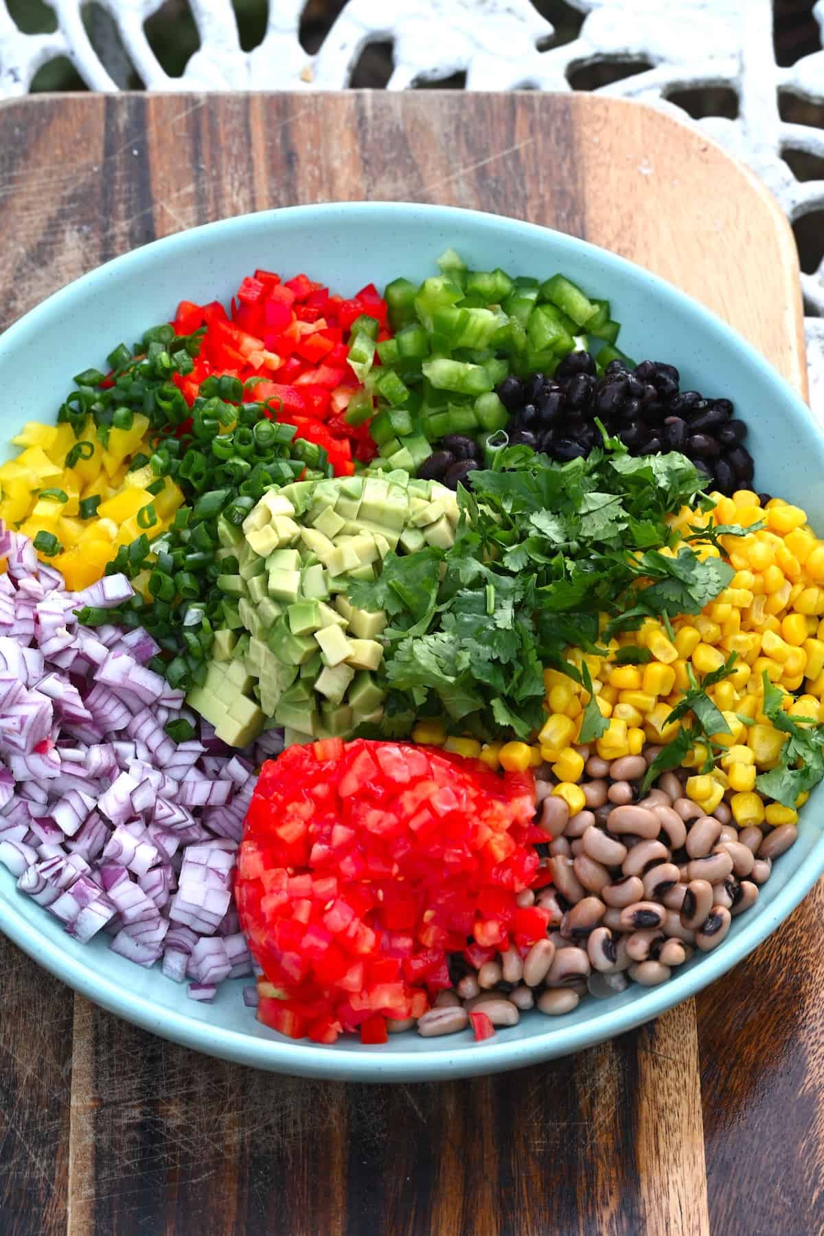 Chopped ingredients in a big mixing bowls