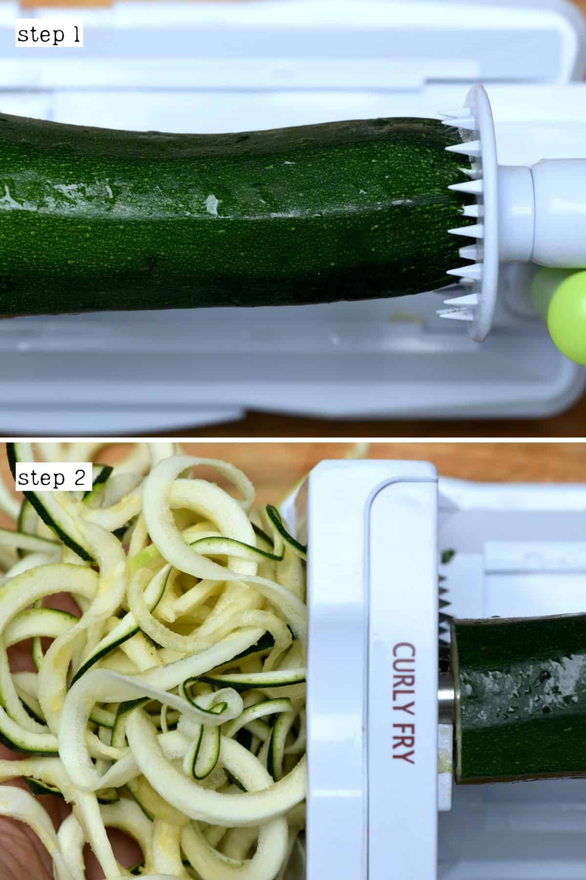 Cutting zucchini with a zoodler