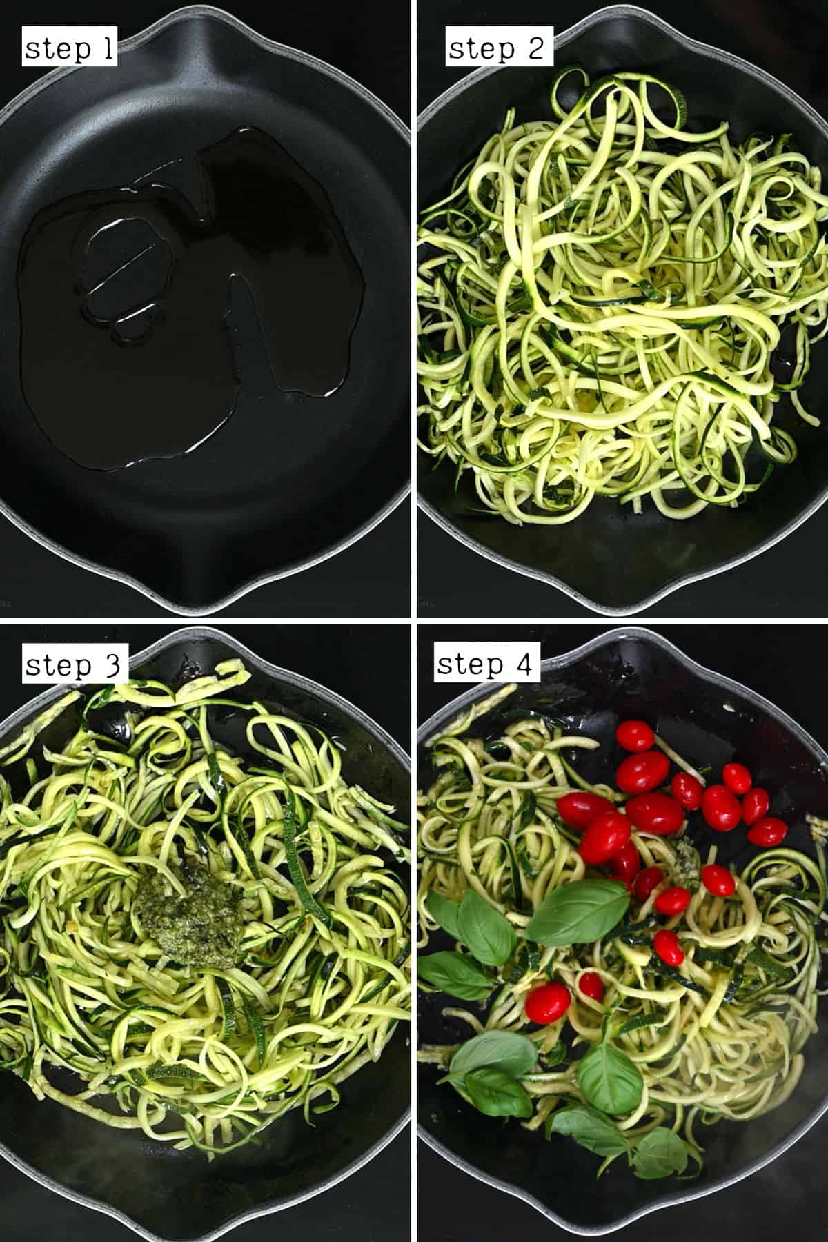 Steps for preparing zoodles pasta with tomatoes