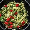 Zooddle pasta with cherry tomatoes in a pan