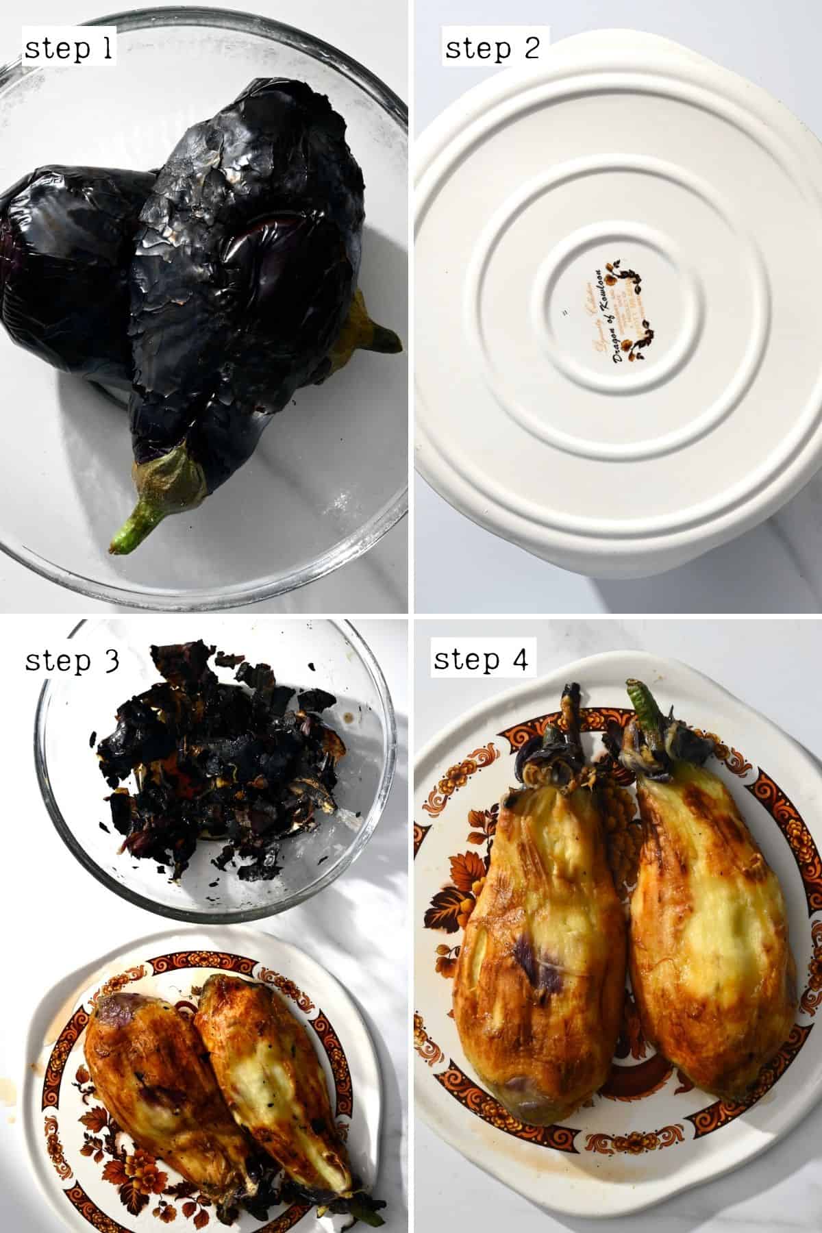 Steps for peeling charred eggplants