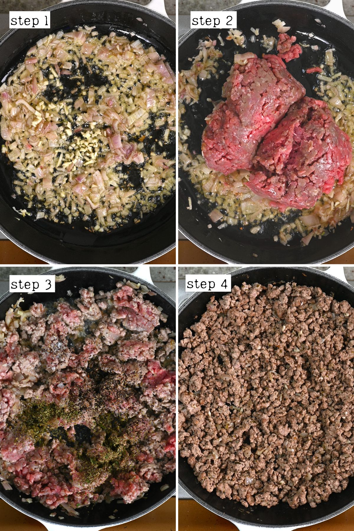 Steps for cooking meat for stuffing