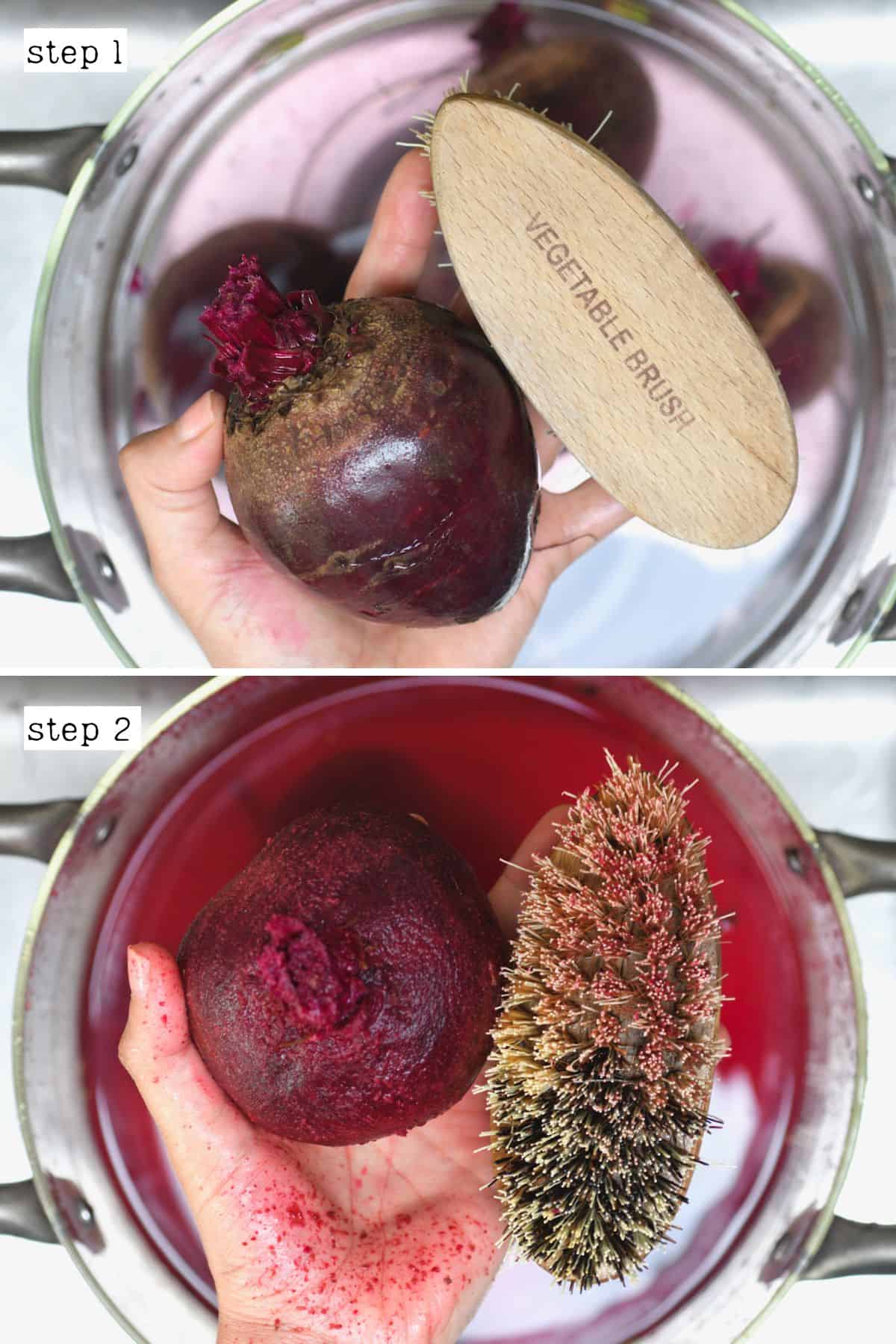 Steps for brushing beets