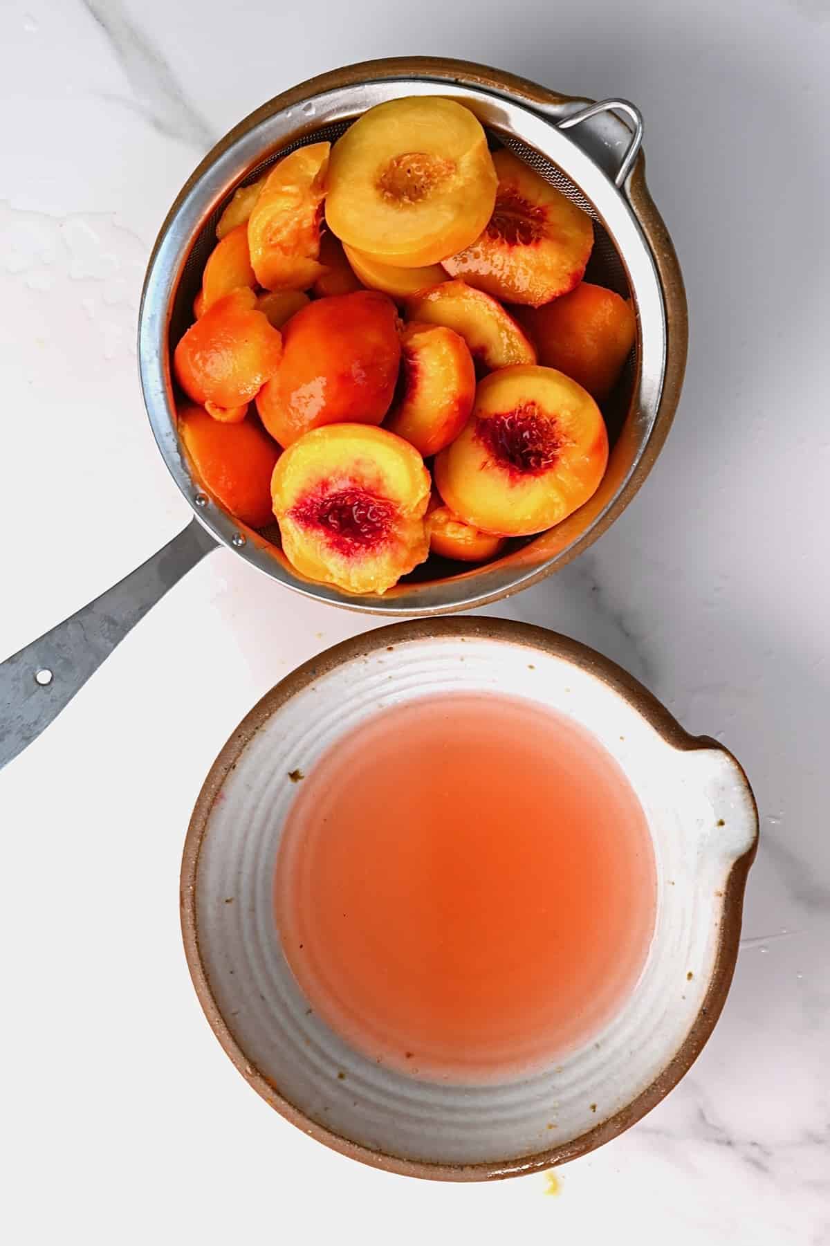 Peaches cut in half for canning