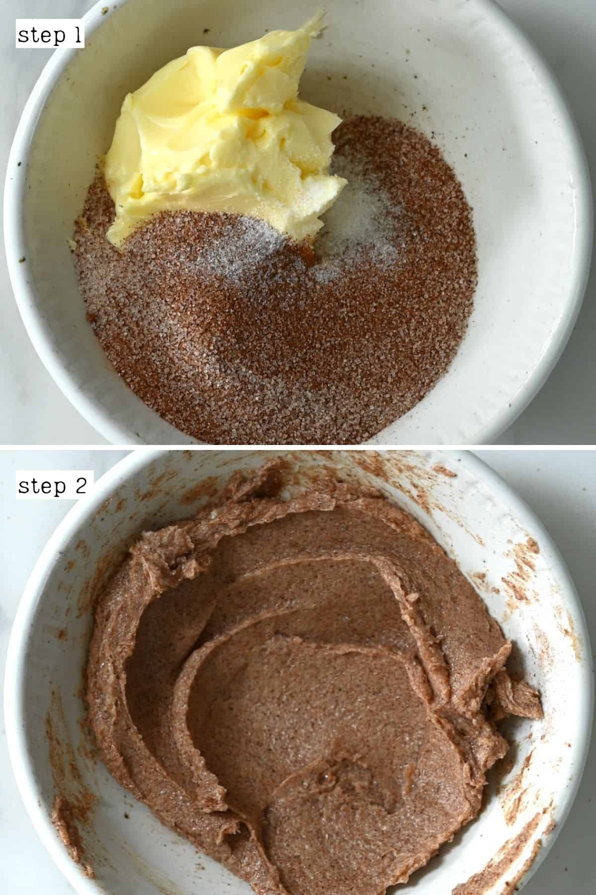 Steps for mixing cinnamon sugar and butter