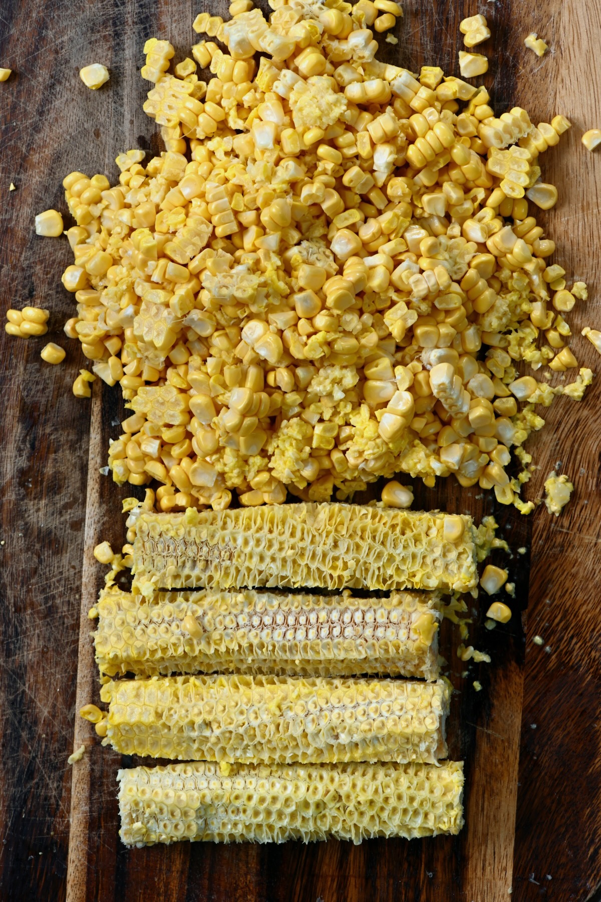 Corn kernels cut off from the cob