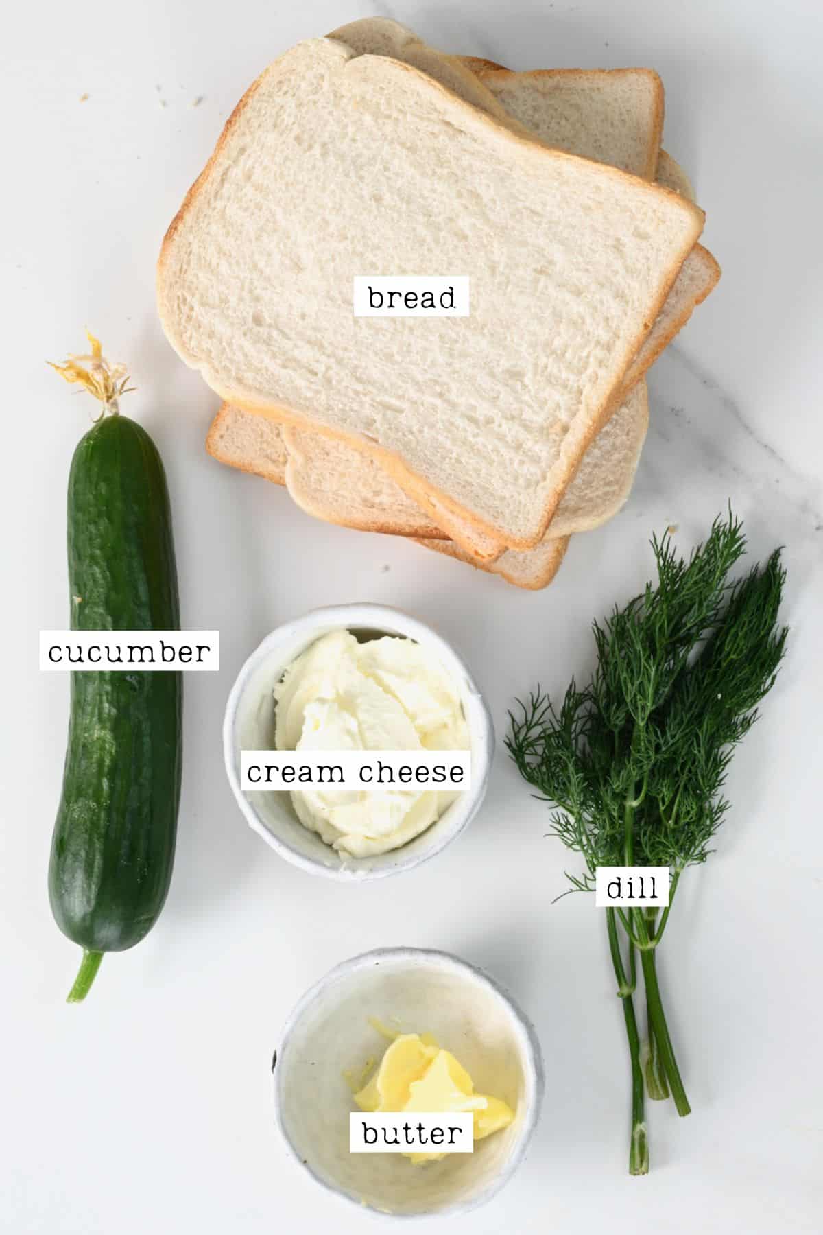 Ingredients for cucumber sandwich