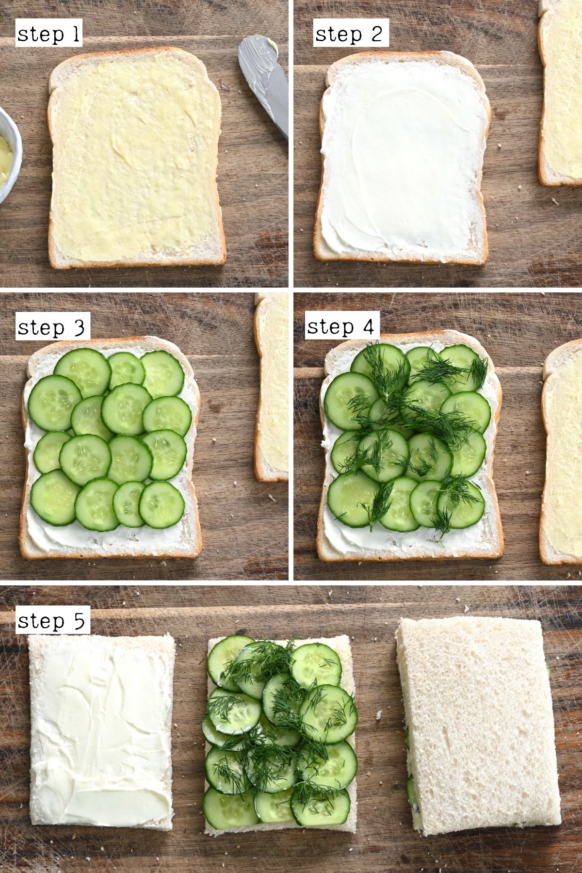 Steps for making cucumber sandwich
