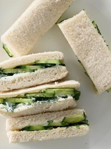 Finger cucumber sandwiches on a plate