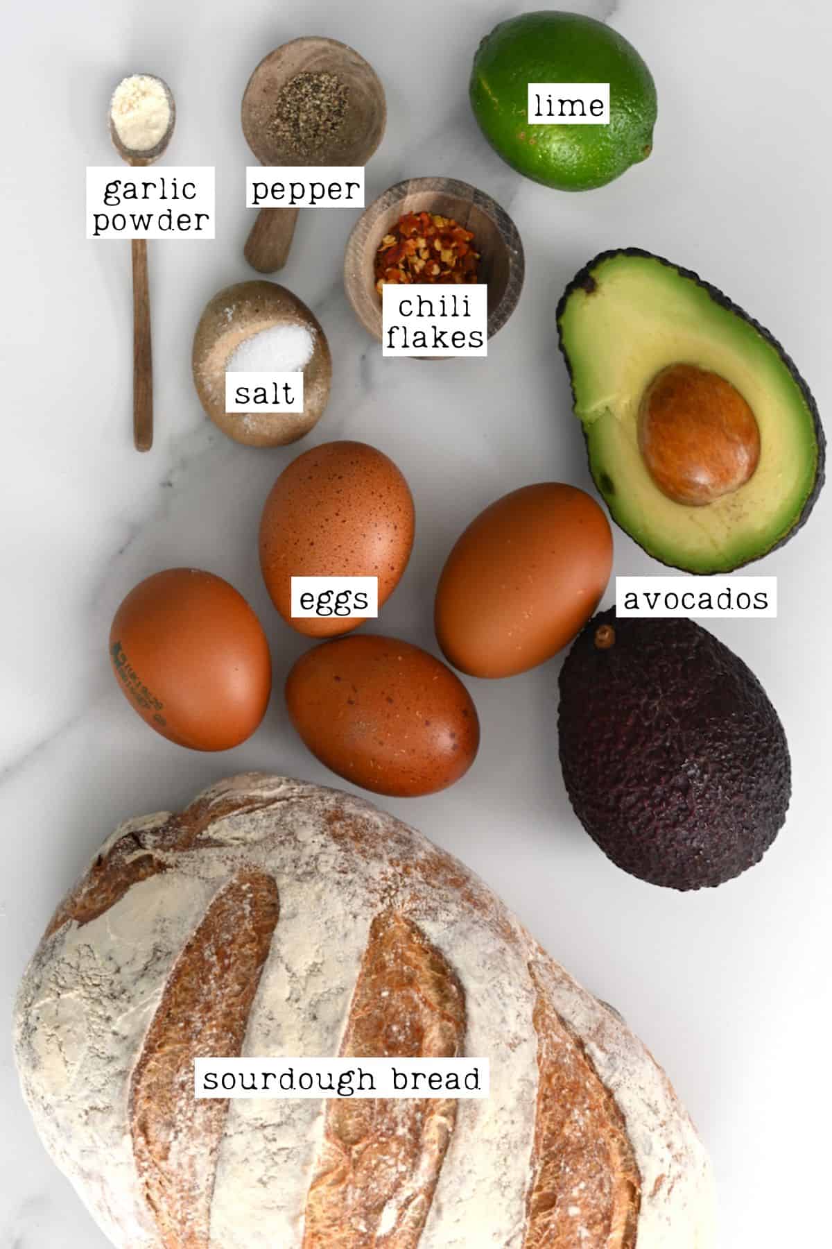 Ingredients for avocado and egg toast
