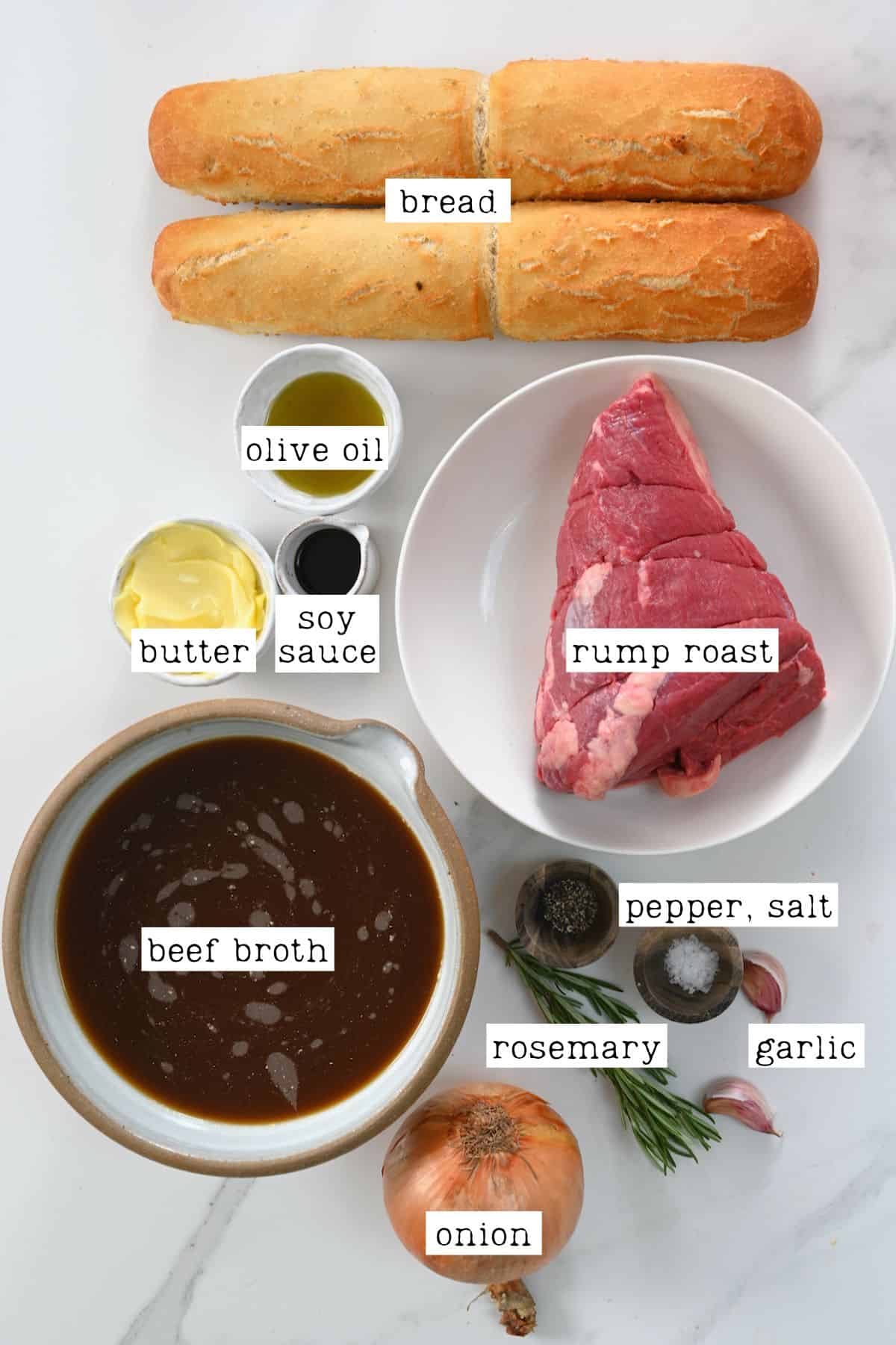 Ingredients for French Dip sandwich