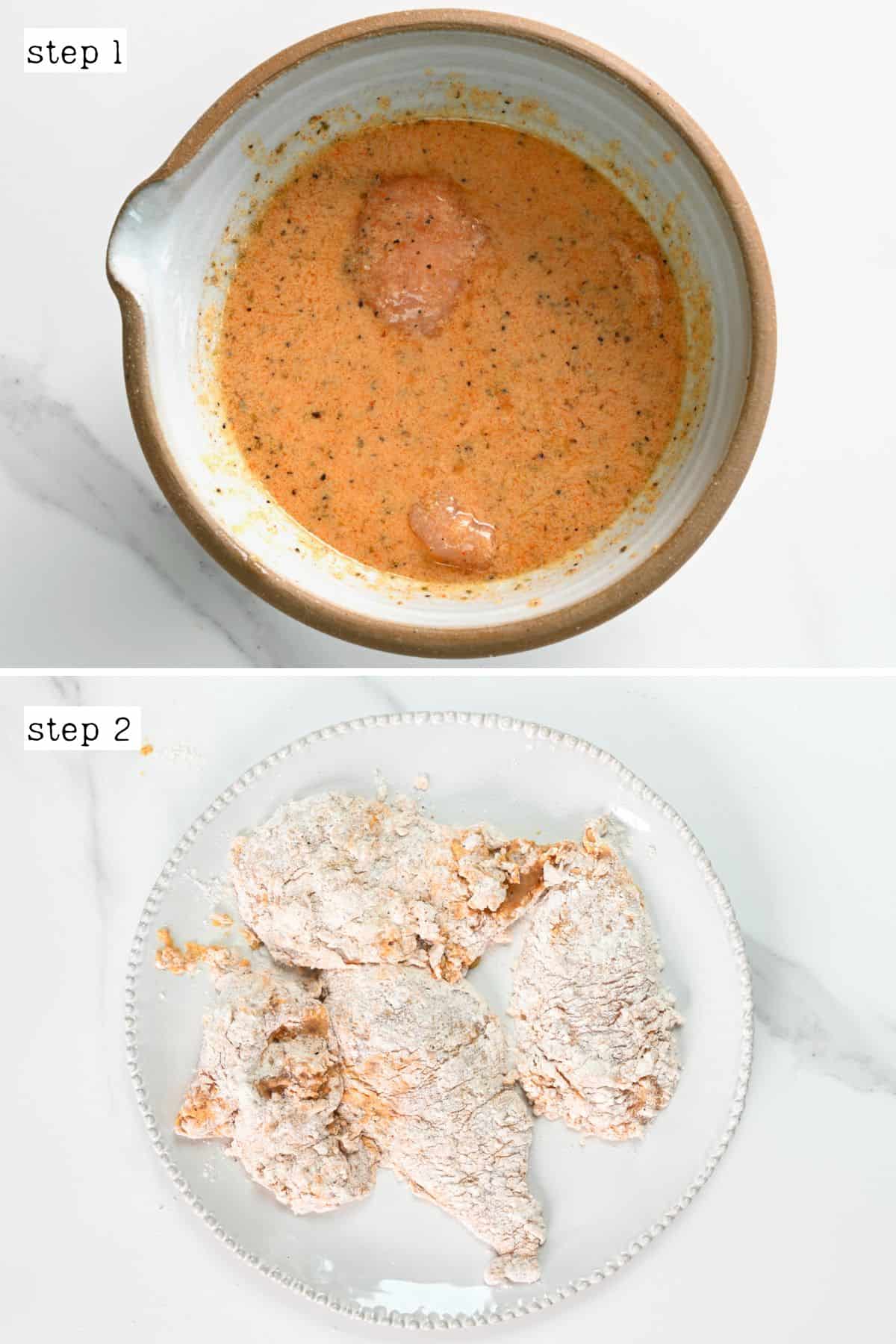 Steps for marinating and breading chicken