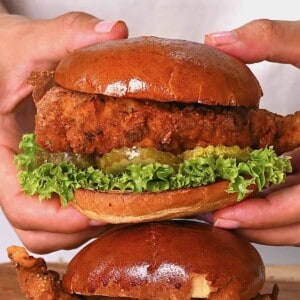 Homemade fried chicken sandwich with lettuce