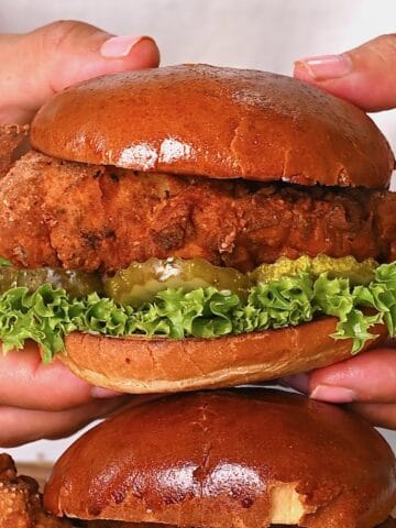 Homemade fried chicken sandwich with lettuce