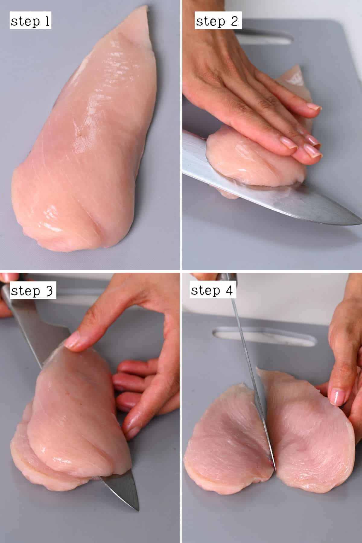 Steps for cutting chicken breasts